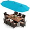 8 Piece Patio Dining Set with Double Sided Solar Umbrella Stackable Chairs Mix Brown